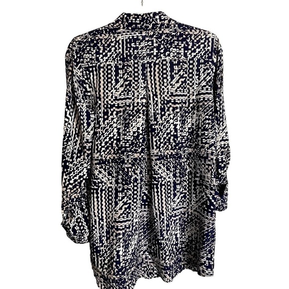 Tyler Boe Silk Long Line Button‎ Popover Tunic Top Size S Blue Cream Beige - Picture 5 of 10